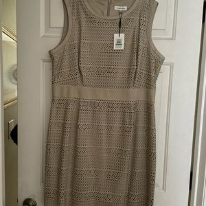 Calvin Klein dress, knee length, nwt, tan color looks like leather.